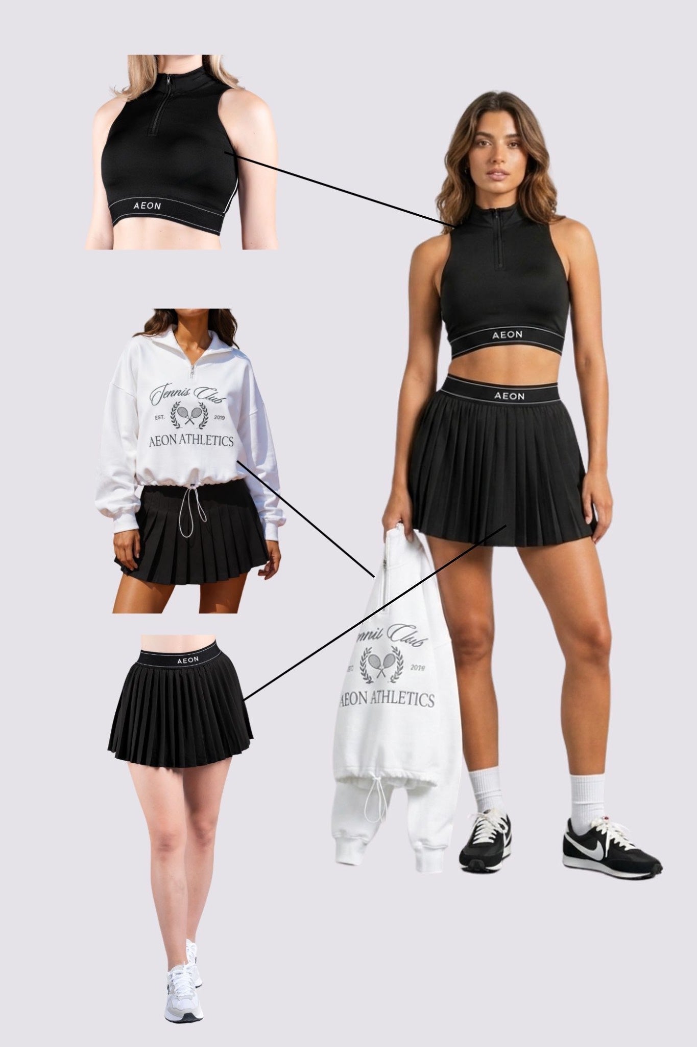 TENNIS CLUB BUNDLE - BLACK/ACE WHITE (3 - PIECE) - Aeon Athletics