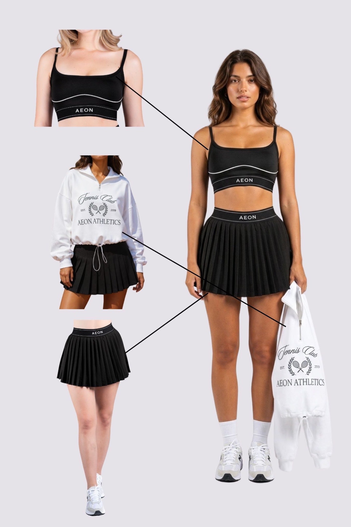 TENNIS CLUB BUNDLE - BLACK/ACE WHITE (3 - PIECE) - Aeon Athletics
